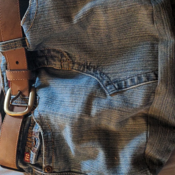 Jean Shoulder Purse Belt Pockets Moto England Home Made Unique 1990s Denim - Picture 11 of 12